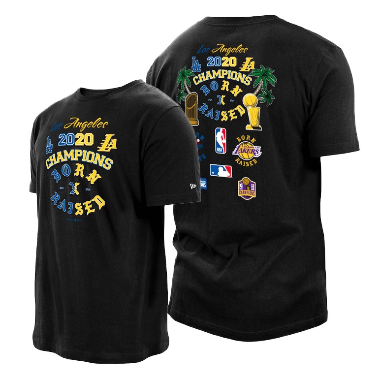 Men's Los Angeles Lakers NBA New Era Born x Raised 2020 Dual Finals Champions Black Basketball T-Shirt PGC2883VK